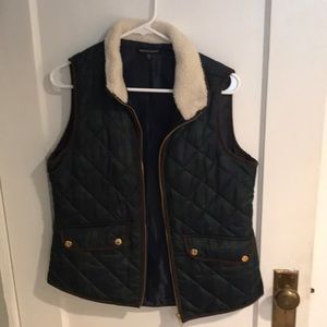 Navy & green plaid vest